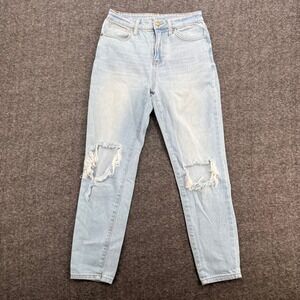 No‎ Boundaries High Rise Distressed Mom Jeans Light Wash Blue Size 5 Ripped Knee